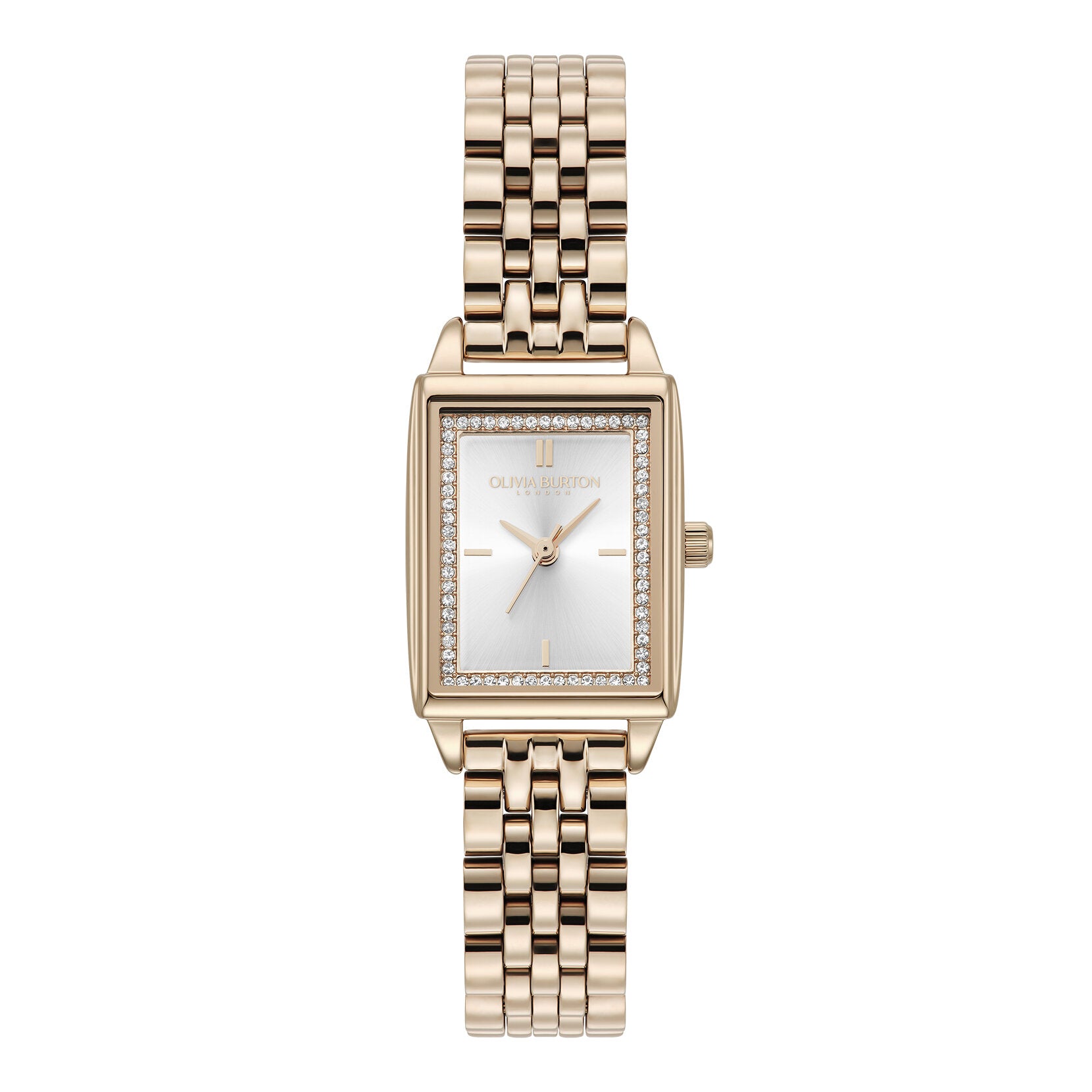 Olivia Burton Watch Classic 21mm Rectangle White & Carnation Gold Bracelet 24000014