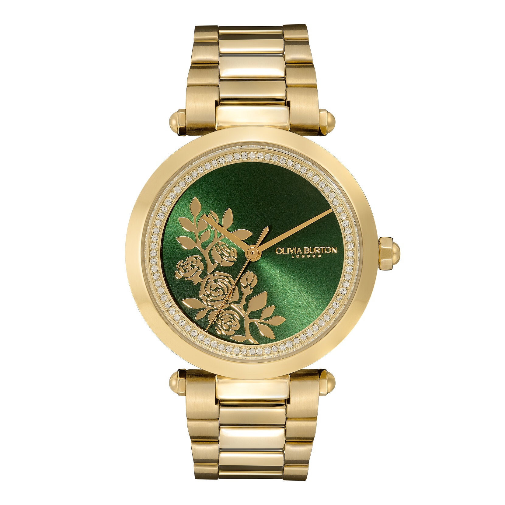 Olivia Burton Watch Floral T-Bar Green & Gold Bracelet 24000043