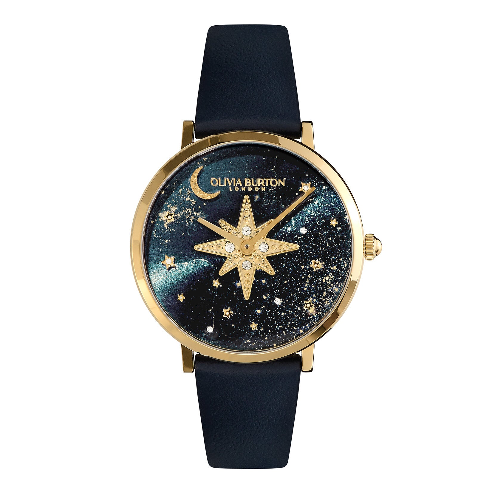 Olivia Burton Watch Celestial 35mm Nova Slim Gold & Sapphire Blue Leather Strap 24000081