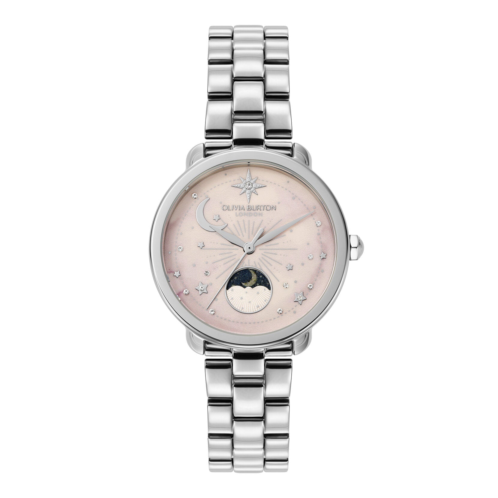 Olivia Burton Watch Celestial 34mm Moon Phase Pink & Silver Bracelet 24000297
