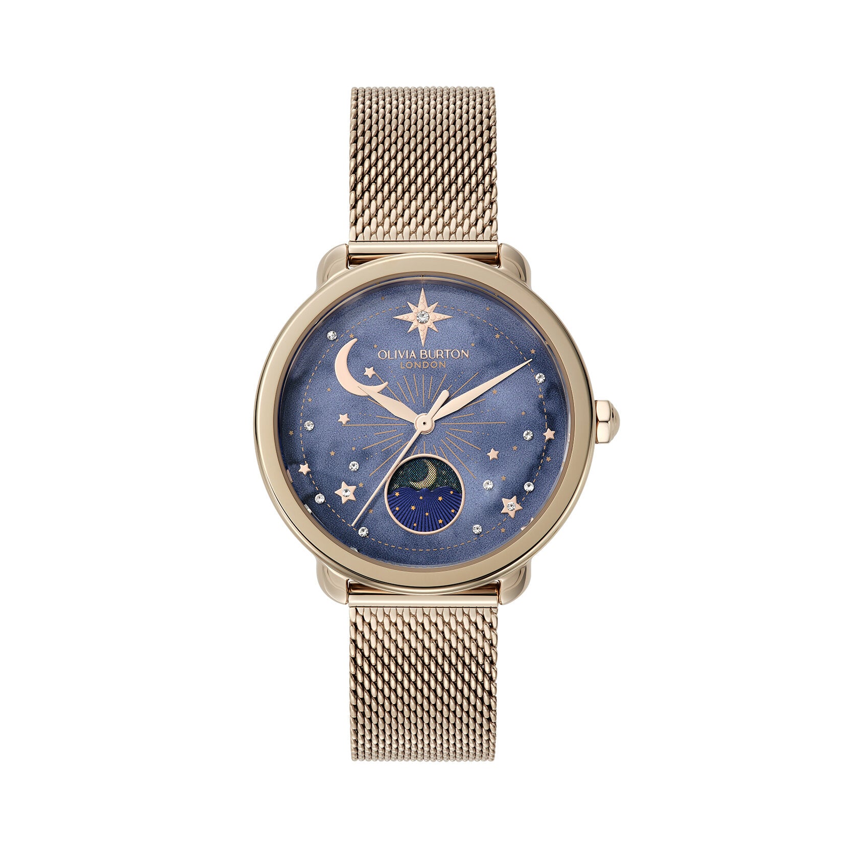 Olivia Burton Watch Celestial 34mm Moon Phase Navy & Rose Gold Mesh 24000300