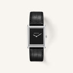 Breda Virgil Lizard-Embossed Unisex Watch of Silver/Black Stainless Steel/Lizard Embossed Leather, 26mm, 1763A