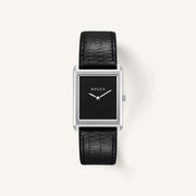 Breda Virgil Lizard-Embossed Unisex Watch of Silver/Black Stainless Steel/Lizard Embossed Leather, 26mm, 1763A