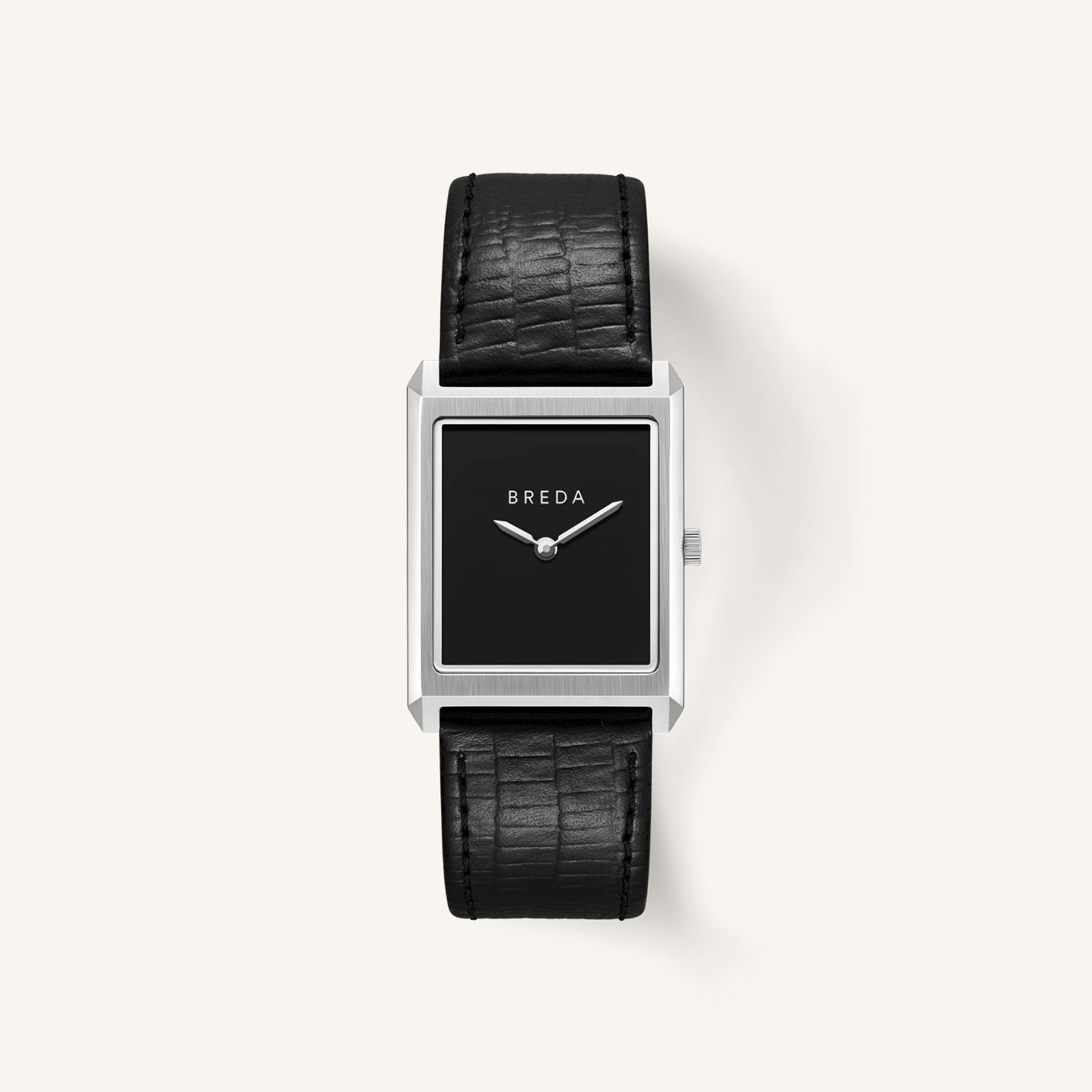 Breda Virgil Lizard-Embossed Unisex Watch of Silver/Black Stainless Steel/Lizard Embossed Leather, 26mm, 1763A