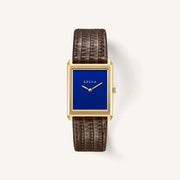 Breda Virgil Lizard-Embossed Unisex Watch of Gold/Navy/Brown Stainless Steel/Lizard Embossed Leather, 26mm, 1763B