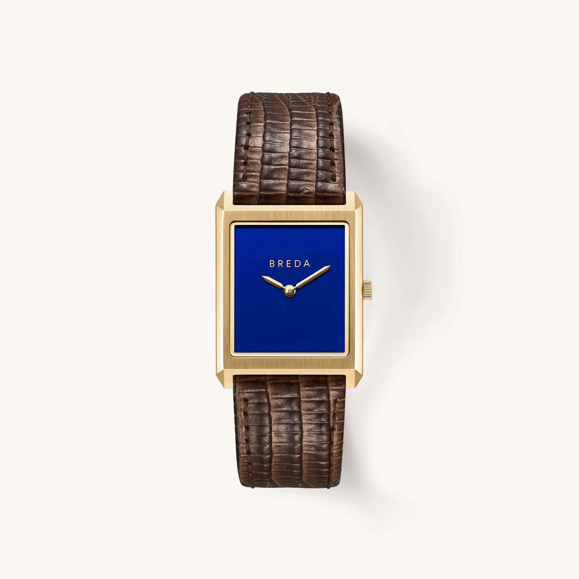 Breda Virgil Lizard-Embossed Unisex Watch of Gold/Navy/Brown Stainless Steel/Lizard Embossed Leather, 26mm, 1763B