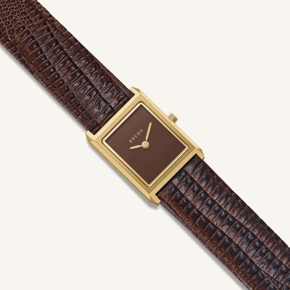 Breda Virgil (Lizard-Embossed) Unisex Watch of Gold/Brown Stainless Steel/Lizard Embossed Leather, 20mm, 1765C