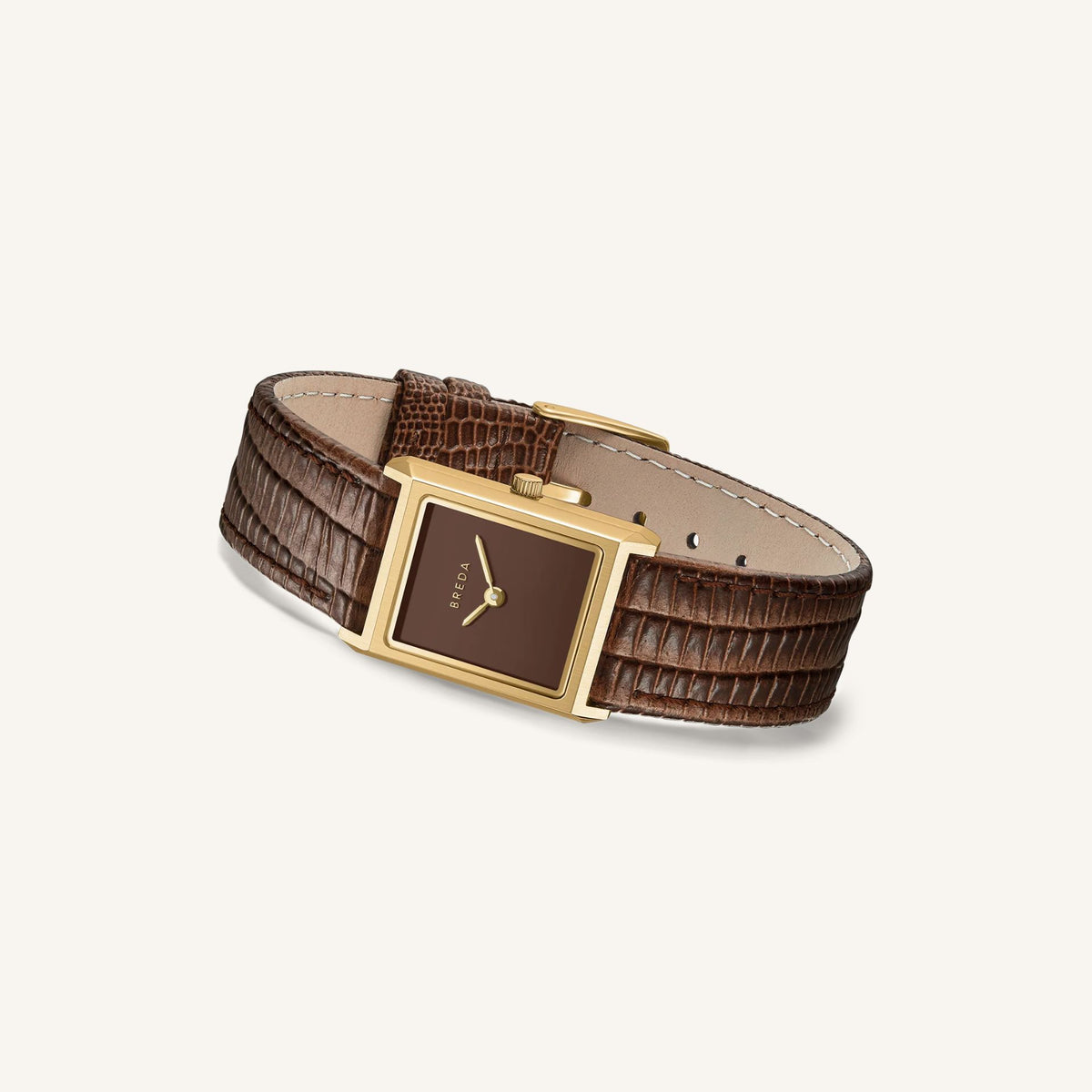 Breda Virgil (Lizard-Embossed) Unisex Watch of Gold/Brown Stainless Steel/Lizard Embossed Leather, 20mm, 1765C