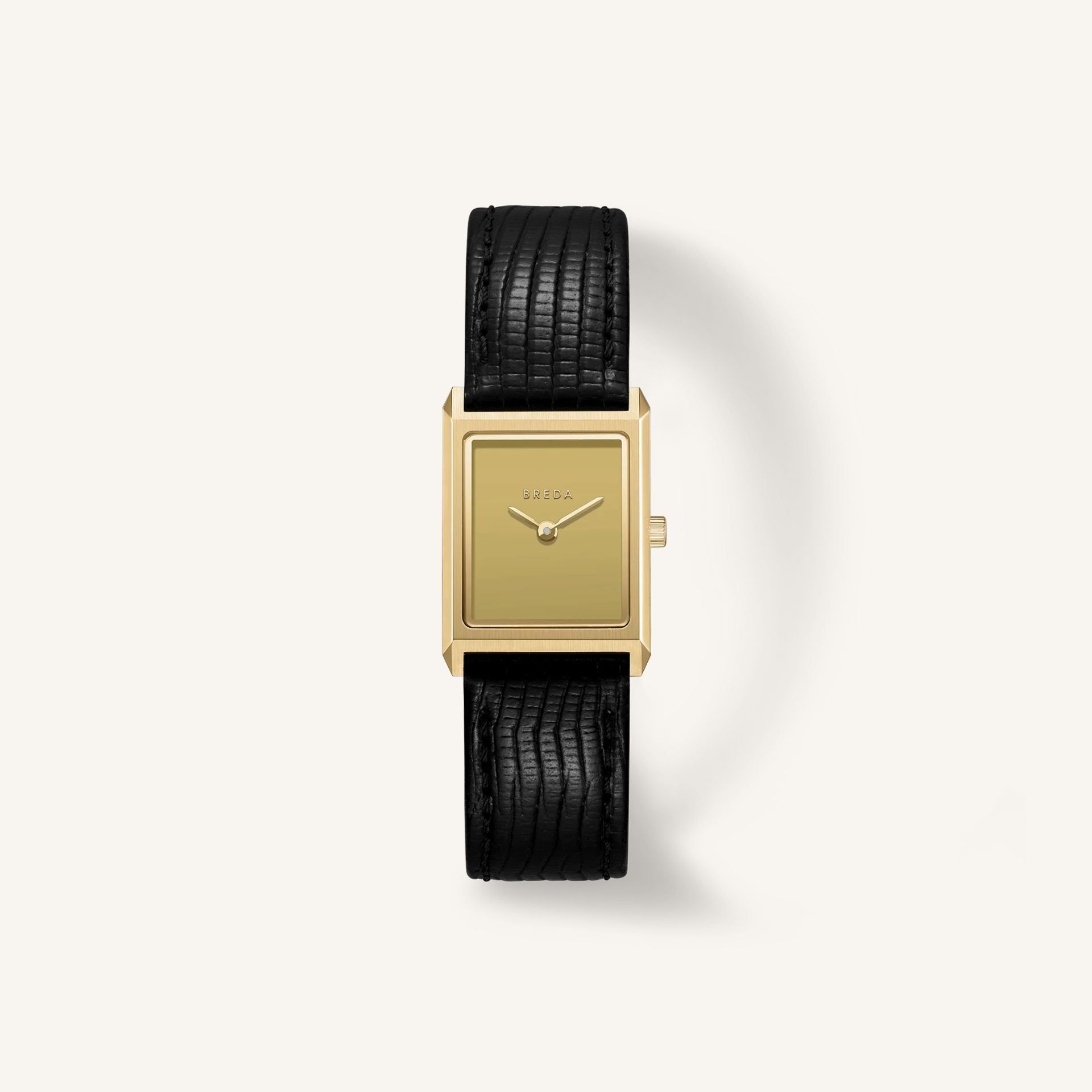 Breda Virgil (Lizard-Embossed) Unisex Watch of Gold/Black Stainless Steel/Lizard Embossed Leather, 20mm, 1765D