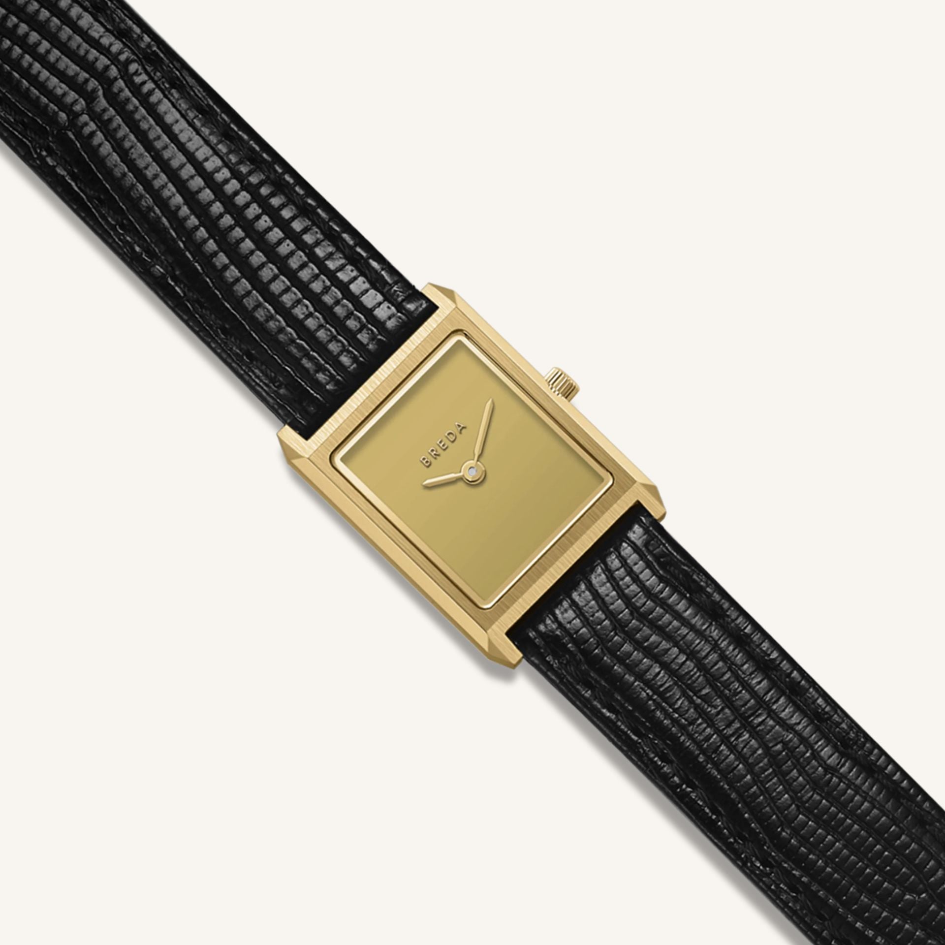 Breda Virgil (Lizard-Embossed) Unisex Watch of Gold/Black Stainless Steel/Lizard Embossed Leather, 20mm, 1765D