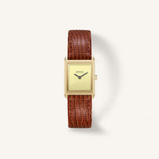Breda Virgil Lizard-Embossed Unisex Watch of Gold/Brown Stainless Steel/Lizard Embossed Leather, 20mm, 1765B