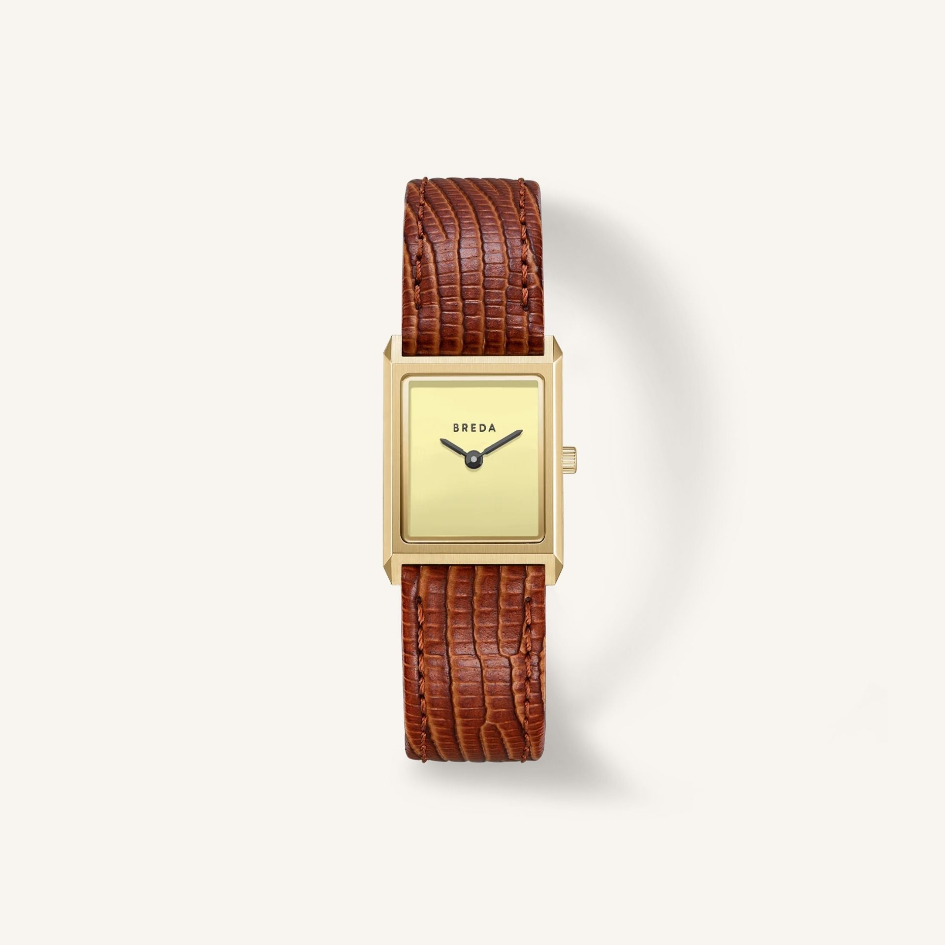 Breda Virgil Lizard-Embossed Unisex Watch of Gold/Brown Stainless Steel/Lizard Embossed Leather, 20mm, 1765B