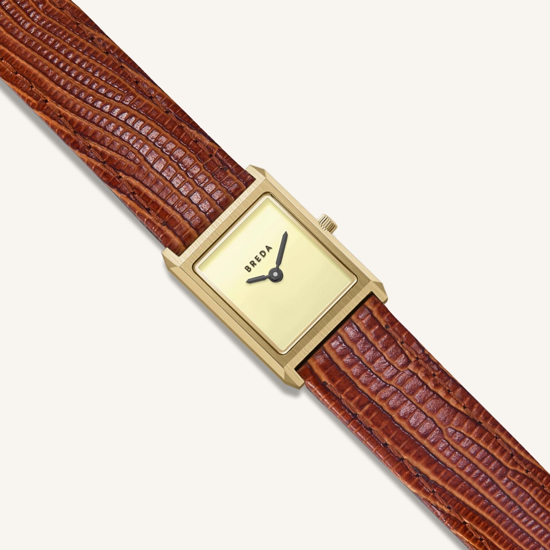 Breda Virgil Lizard-Embossed Unisex Watch of Gold/Brown Stainless Steel/Lizard Embossed Leather, 20mm, 1765B