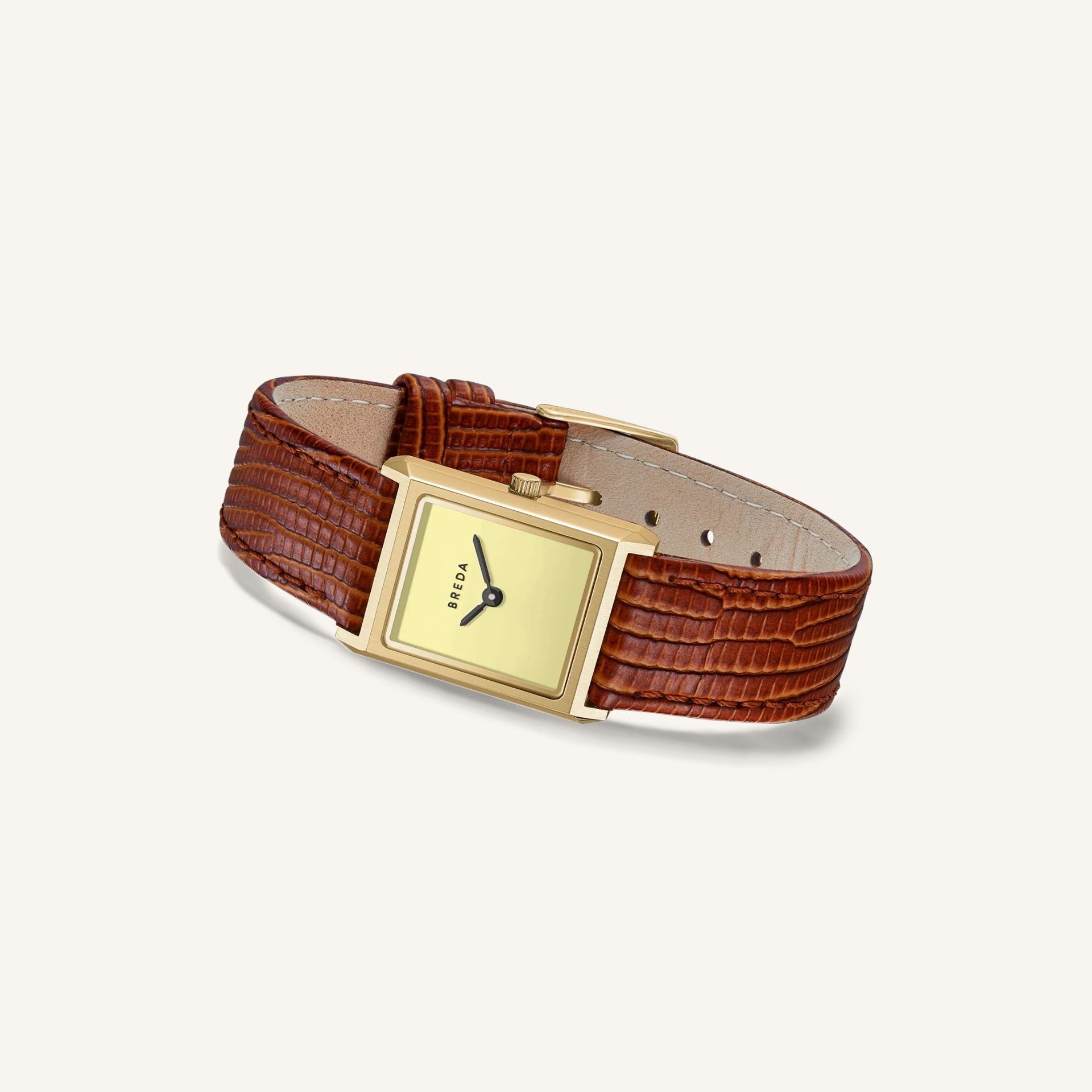 Breda Virgil Lizard-Embossed Unisex Watch of Gold/Brown Stainless Steel/Lizard Embossed Leather, 20mm, 1765B