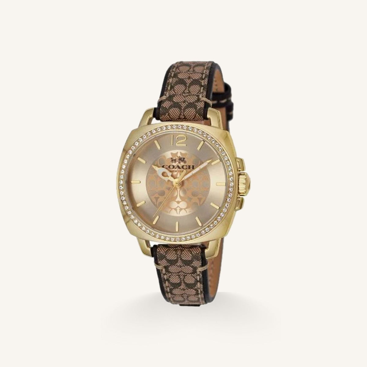 Coach Boyfriend Quartz Crystal Gold Dial Ladies Watch Gift Set, 34mm, 14000091