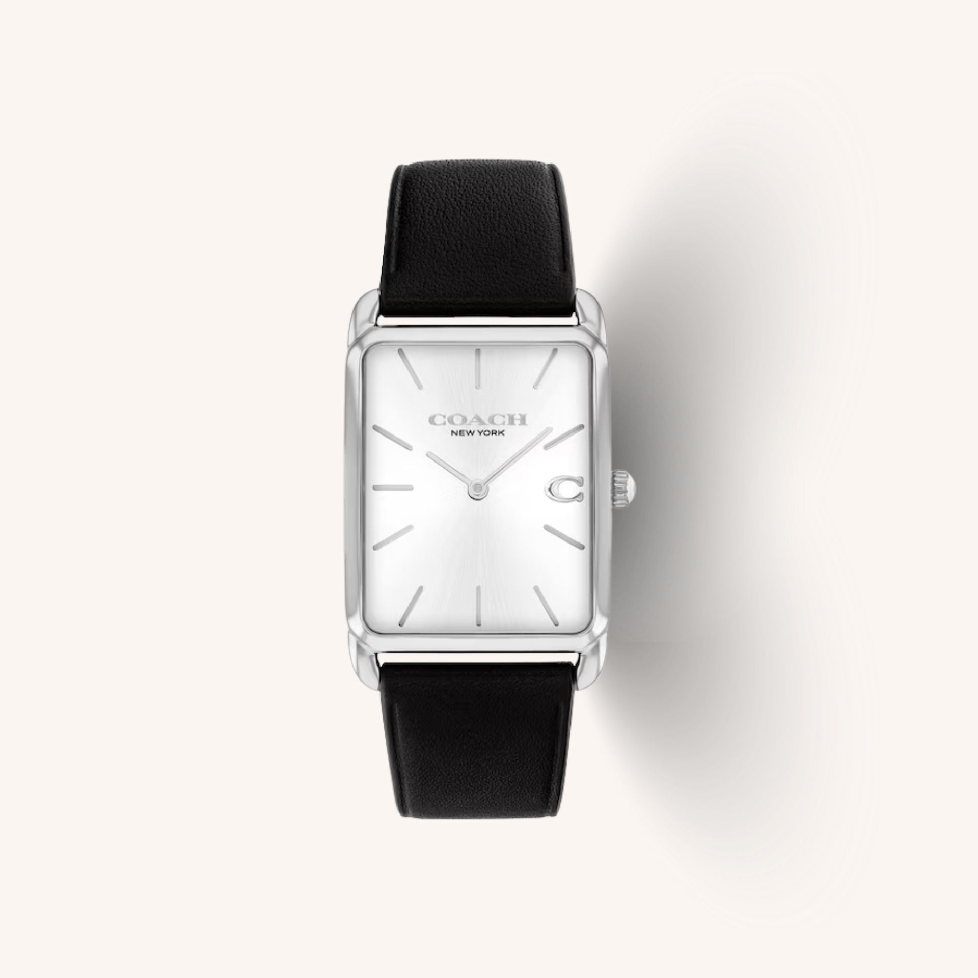 Coach Watch Elliot 14400040 Black Rectangular Leather Strap Watch, 26mm x 32mm