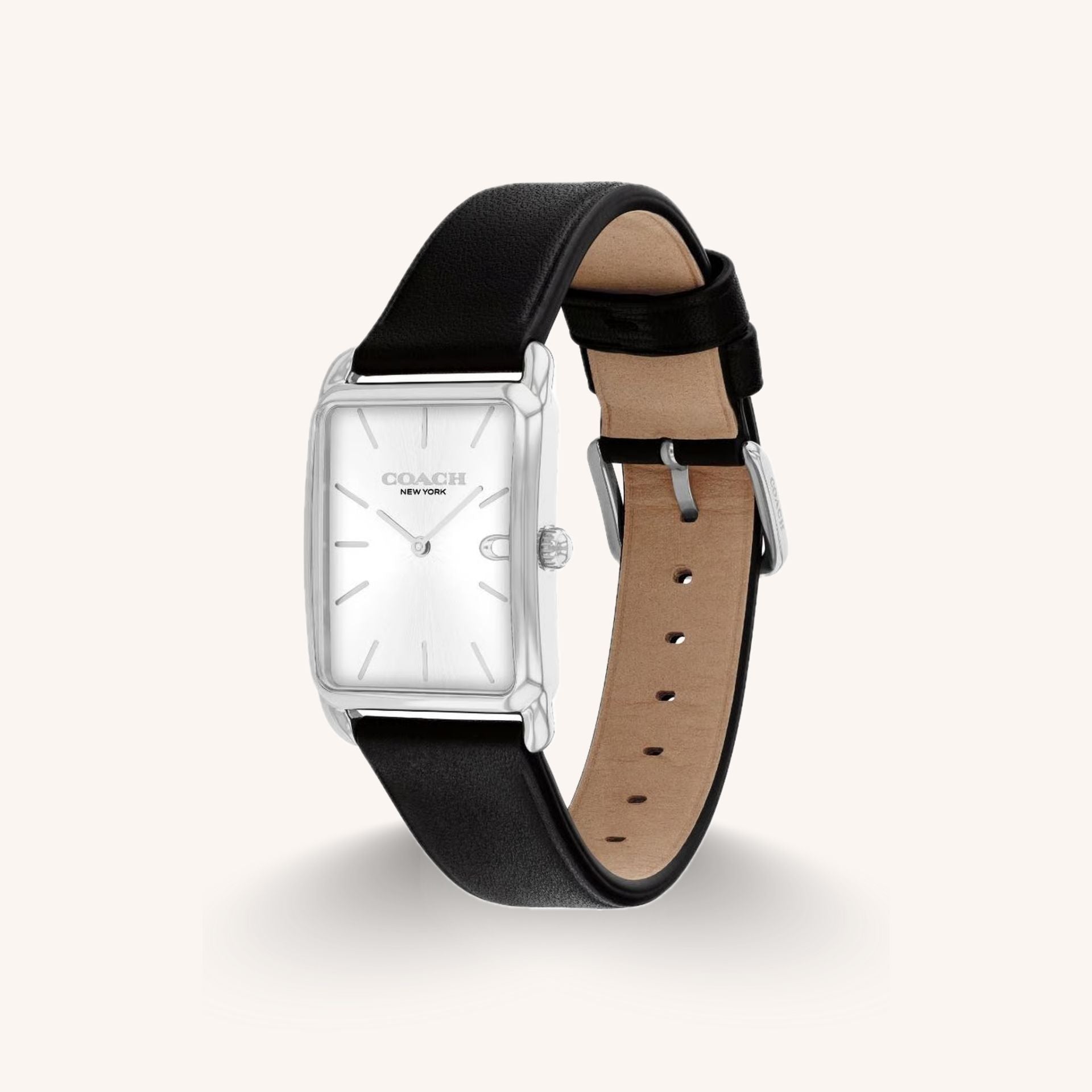 Coach Watch Elliot 14400040 Black Rectangular Leather Strap Watch, 26mm x 32mm