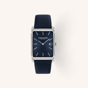 Coach Watch Elliot 14400042 Navy Rectangular Leather Strap Watch, 26mm x 32mm