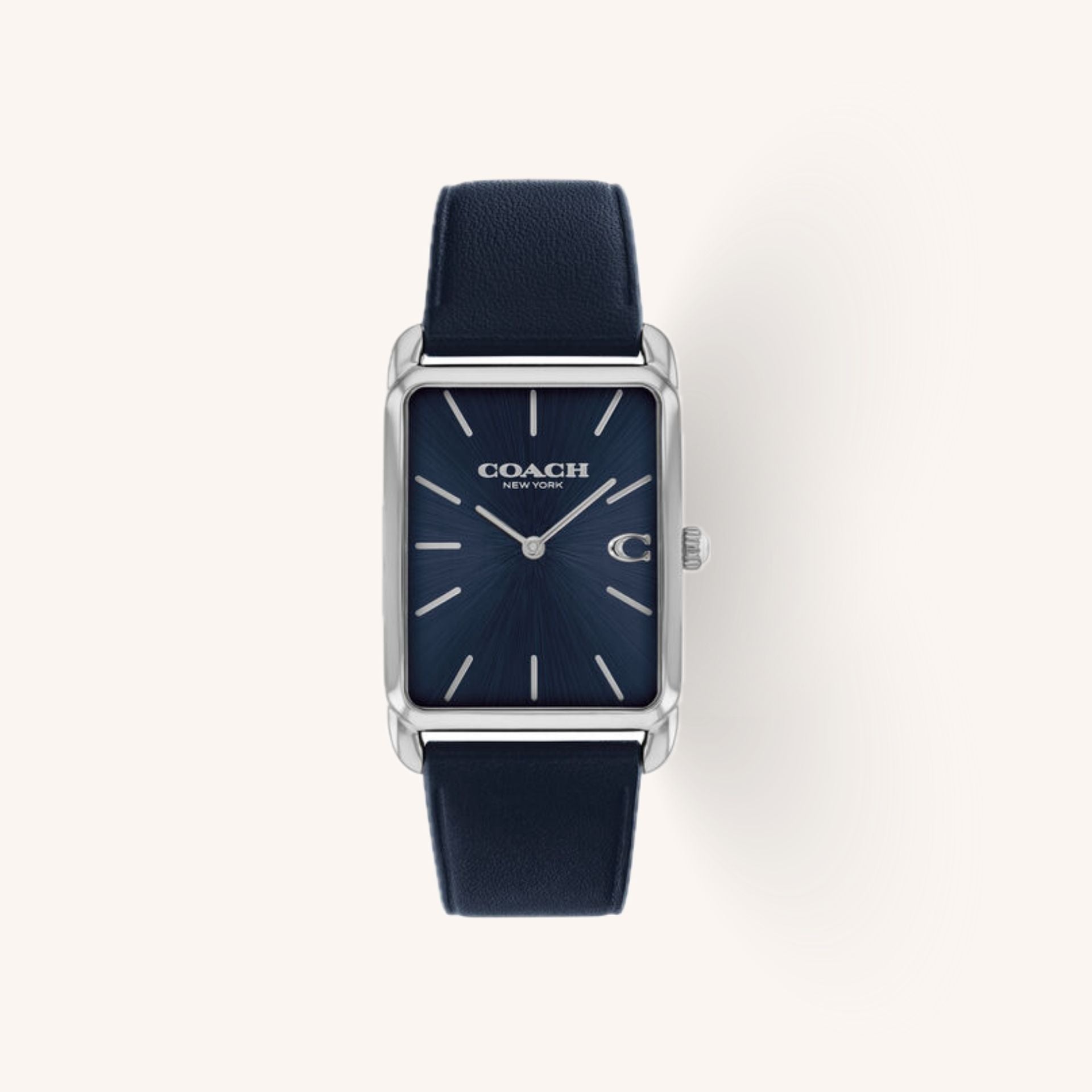 Coach Watch Elliot 14400042 Navy Rectangular Leather Strap Watch, 26mm x 32mm