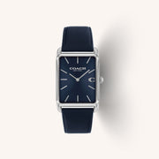 Coach Watch Elliot 14400042 Navy Rectangular Leather Strap Watch, 26mm x 32mm