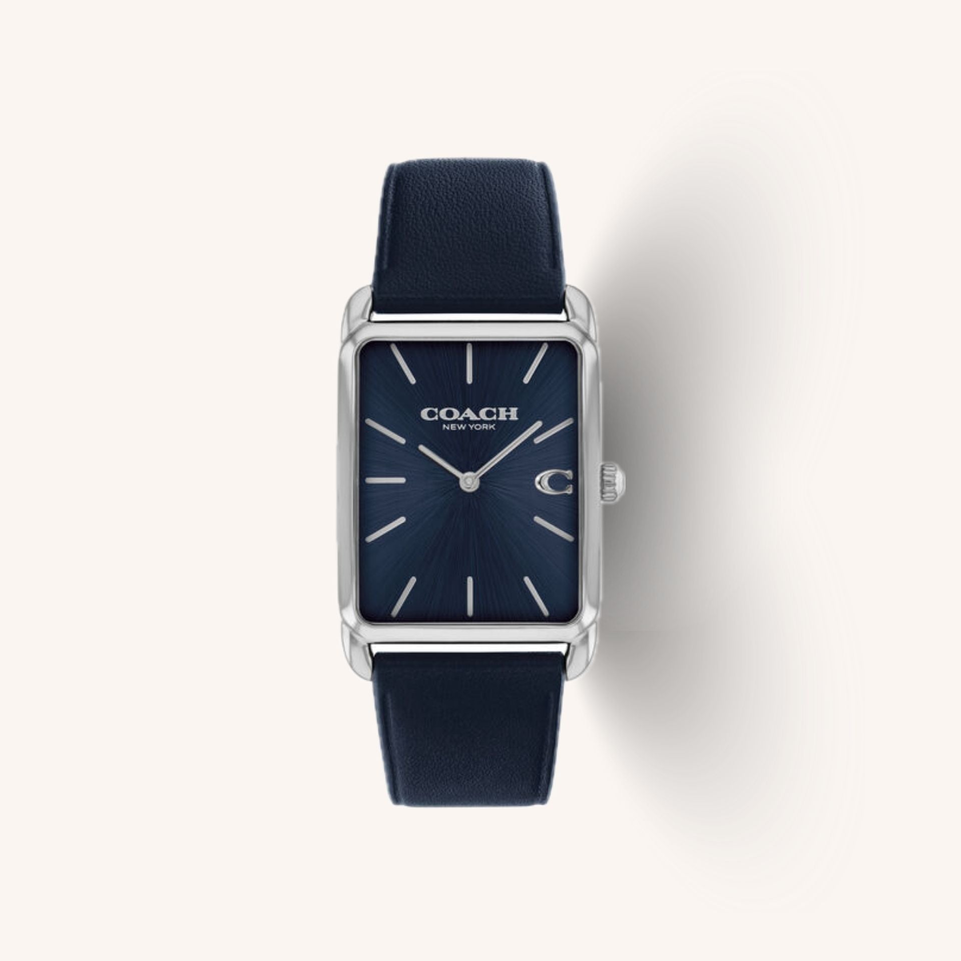 Coach Watch Elliot 14400042 Navy Rectangular Leather Strap Watch, 26mm x 32mm