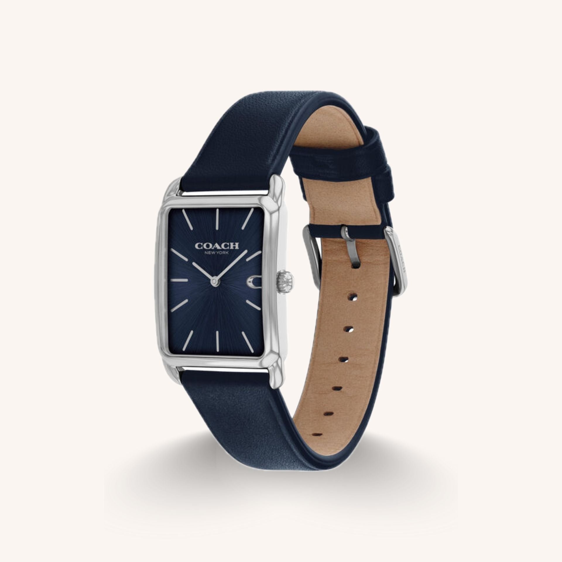 Coach Watch Elliot 14400042 Navy Rectangular Leather Strap Watch, 26mm x 32mm