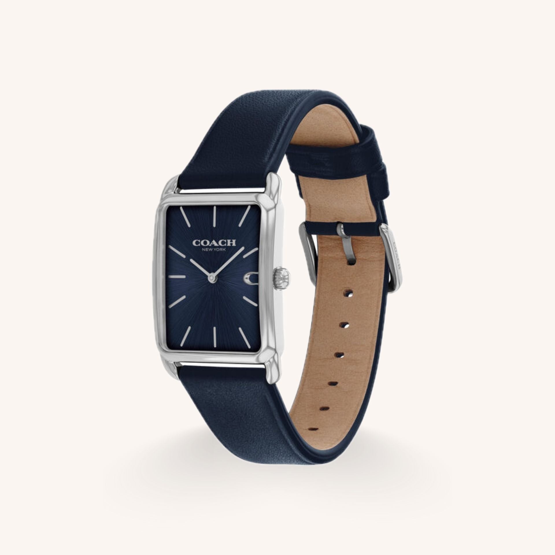 Coach Watch Elliot 14400042 Navy Rectangular Leather Strap Watch, 26mm x 32mm