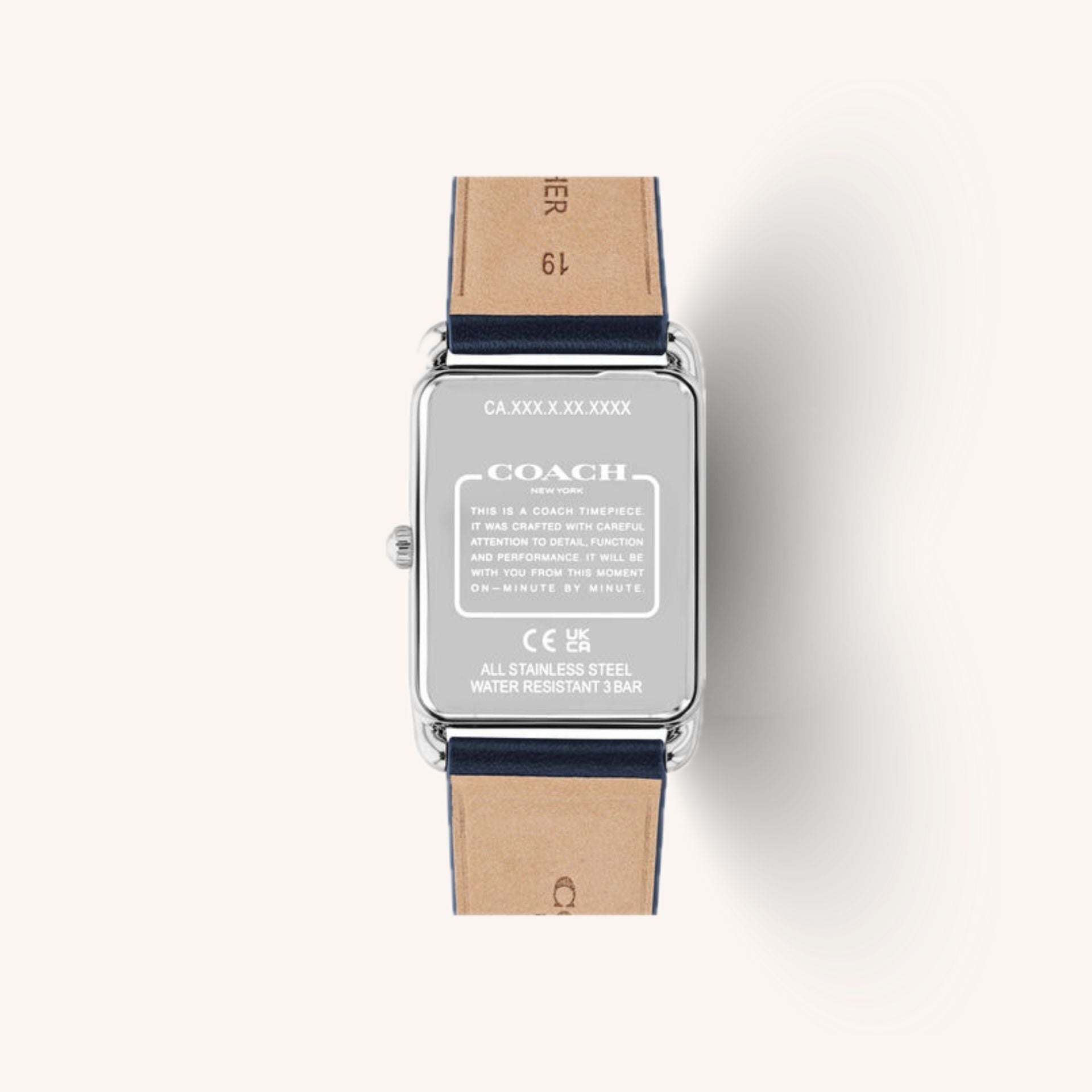 Coach Watch Elliot 14400042 Navy Rectangular Leather Strap Watch, 26mm x 32mm