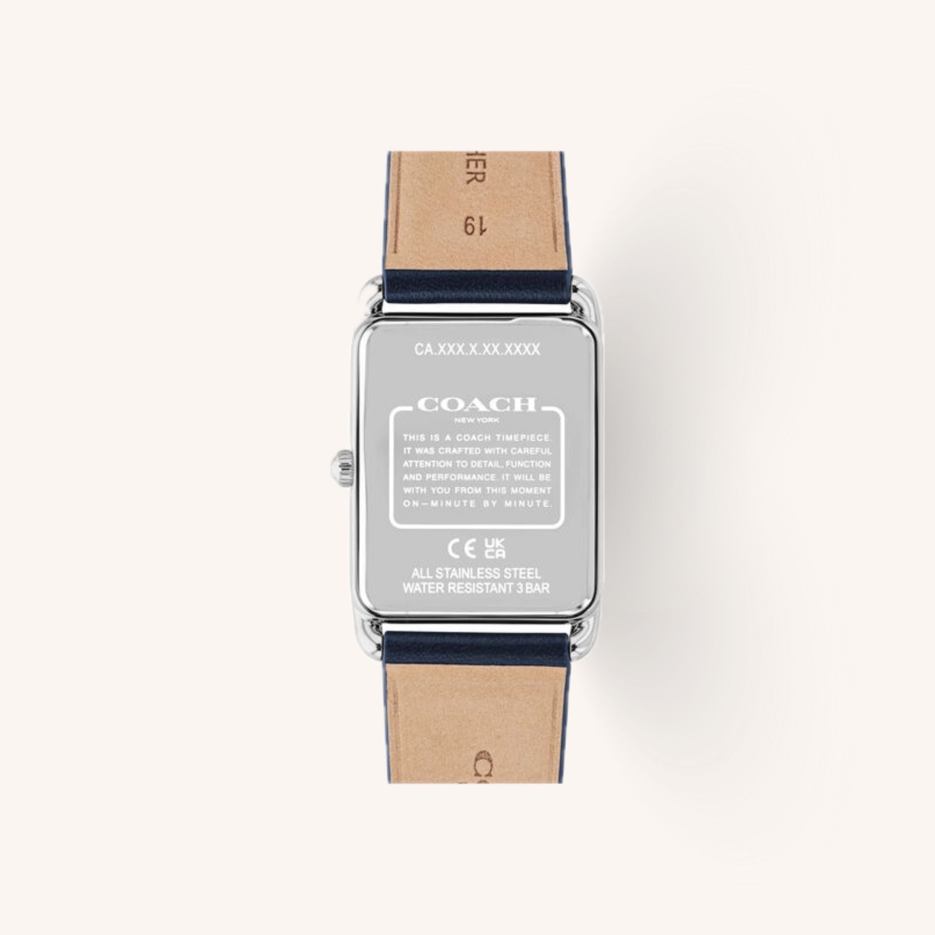 Coach Watch Elliot 14400042 Navy Rectangular Leather Strap Watch, 26mm x 32mm