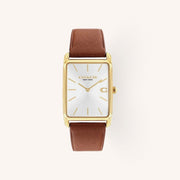 Coach Watch Elliot 14400044 Saddle Rectangular Leather Strap Watch, 26mm x 32mm
