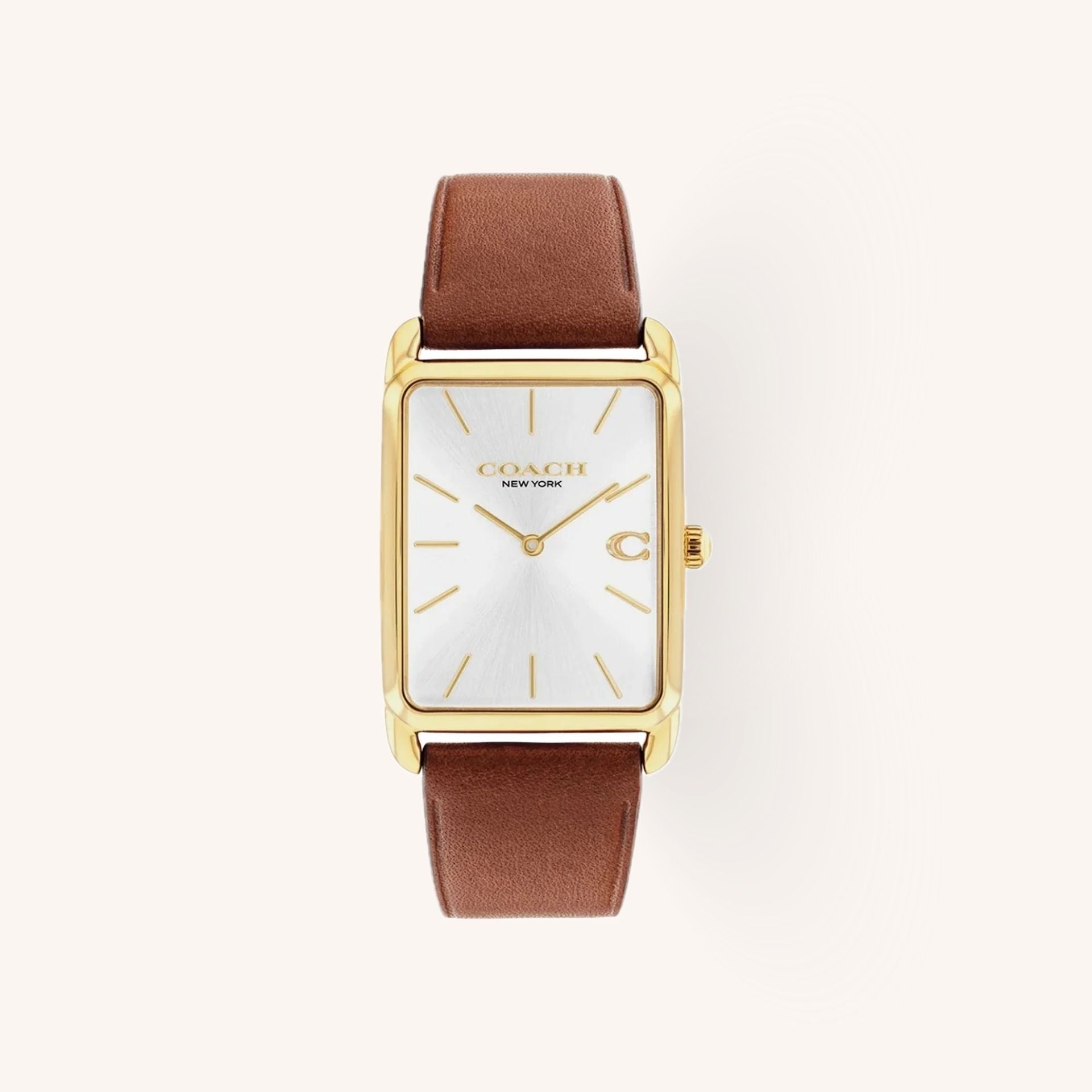 Coach Watch Elliot 14400044 Saddle Rectangular Leather Strap Watch, 26mm x 32mm