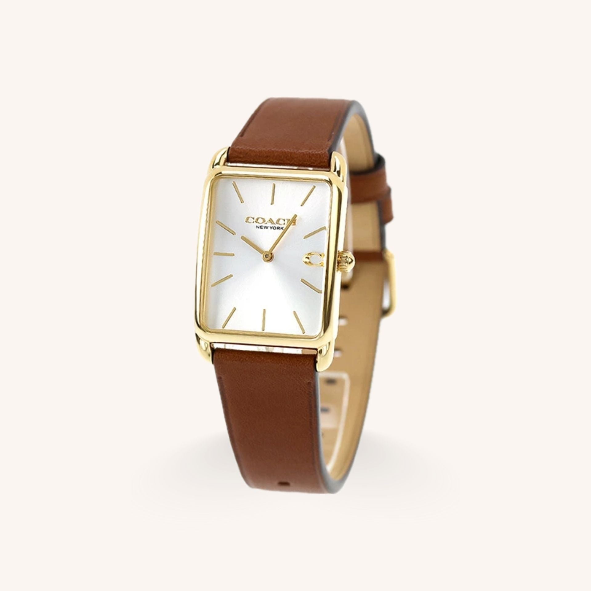 Coach Watch Elliot 14400044 Saddle Rectangular Leather Strap Watch, 26mm x 32mm
