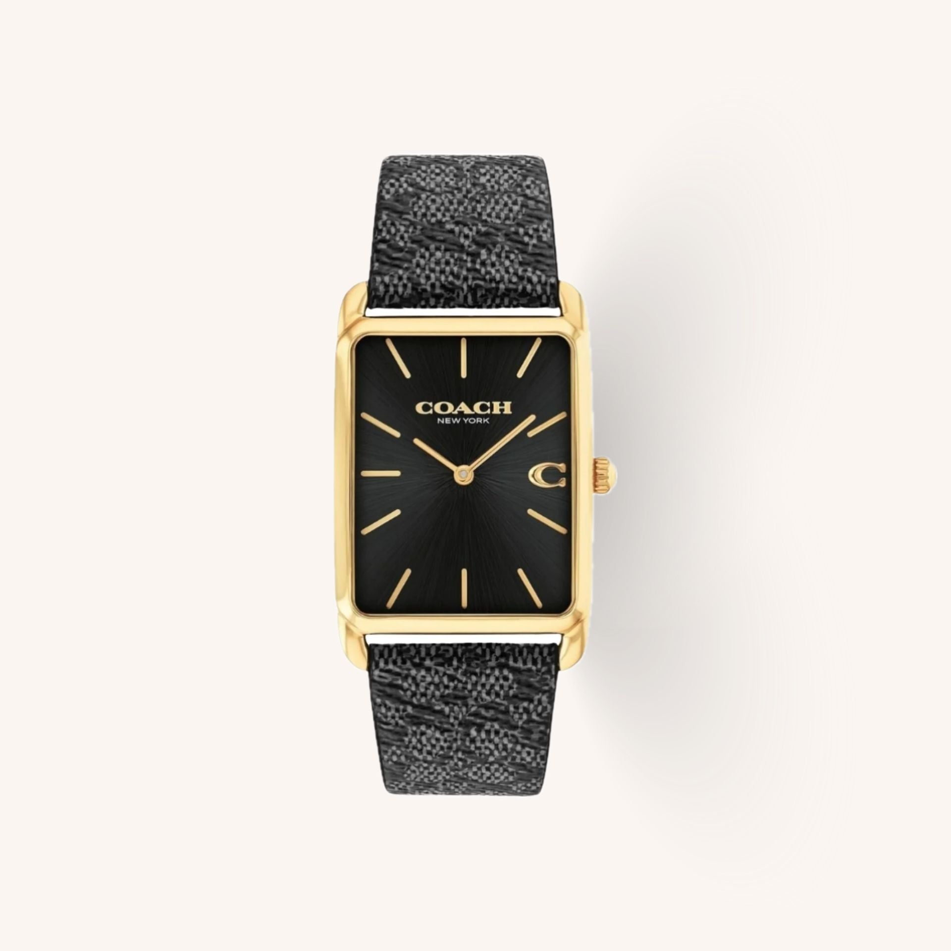 Coach 14400045 Black Dial Rectangle Black Leather Strap Watch, 19mm