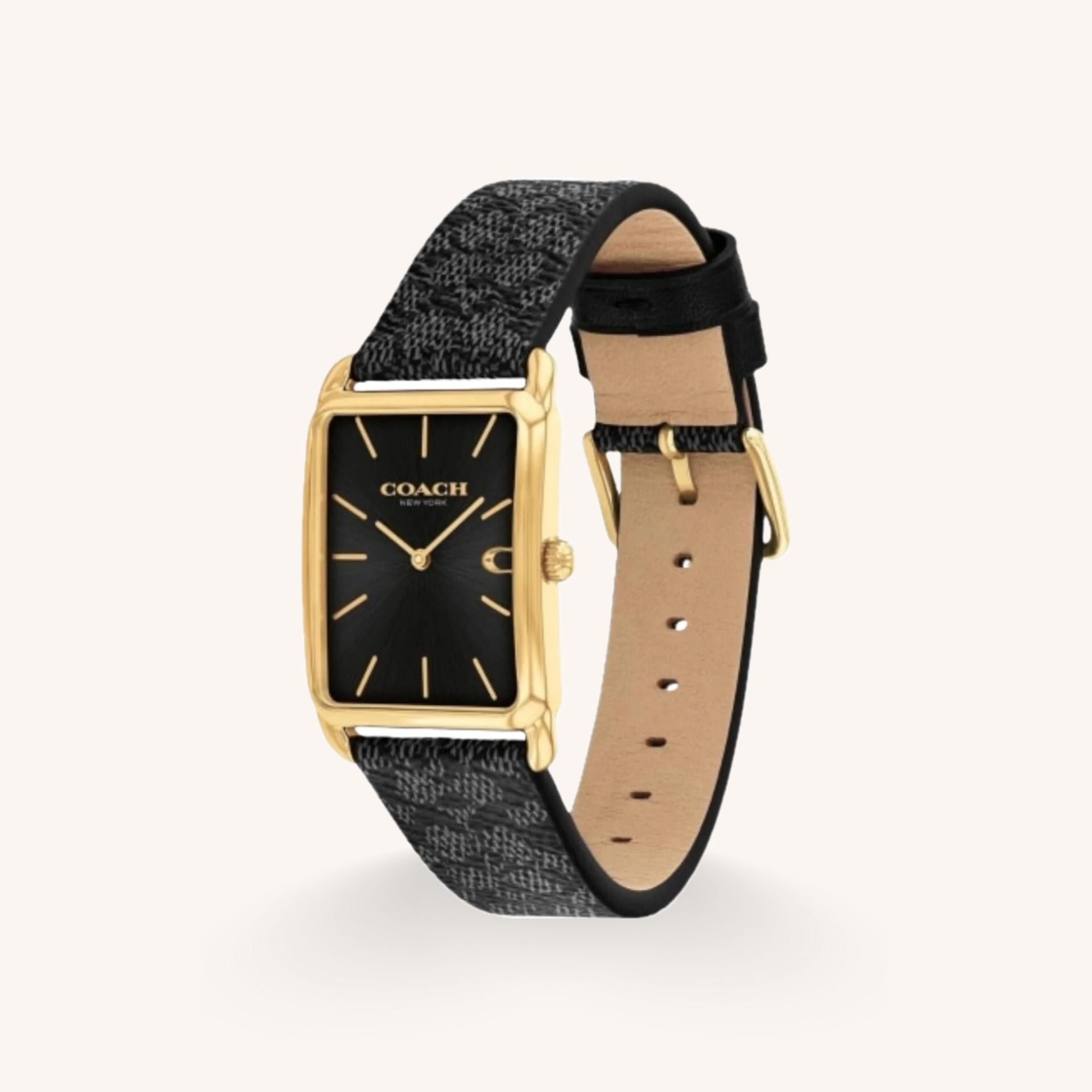 Coach 14400045 Black Dial Rectangle Black Leather Strap Watch, 19mm