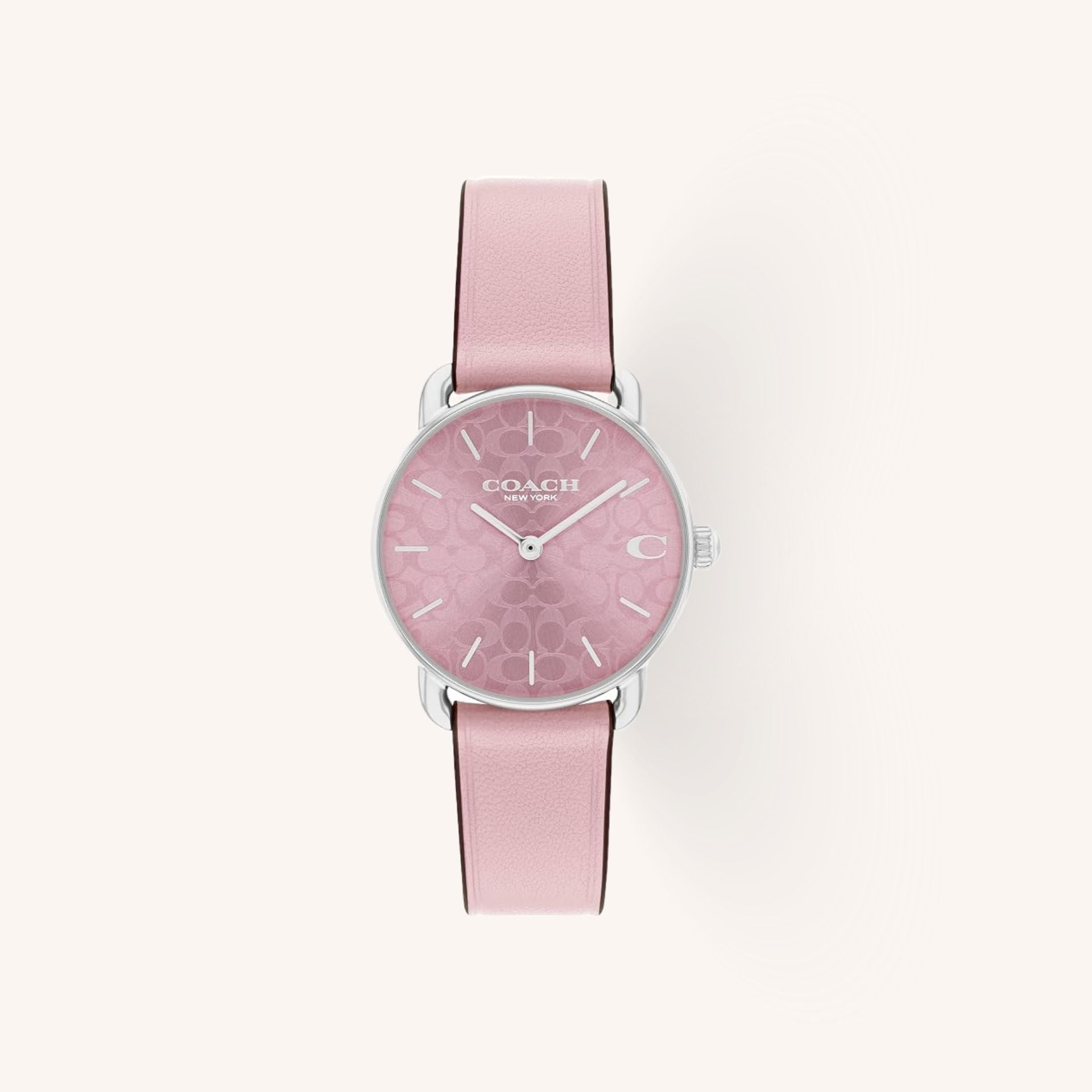 Coach Elliot 14504632 Blush Pink Signature Dial Round Leather Strap Watch, 28mm