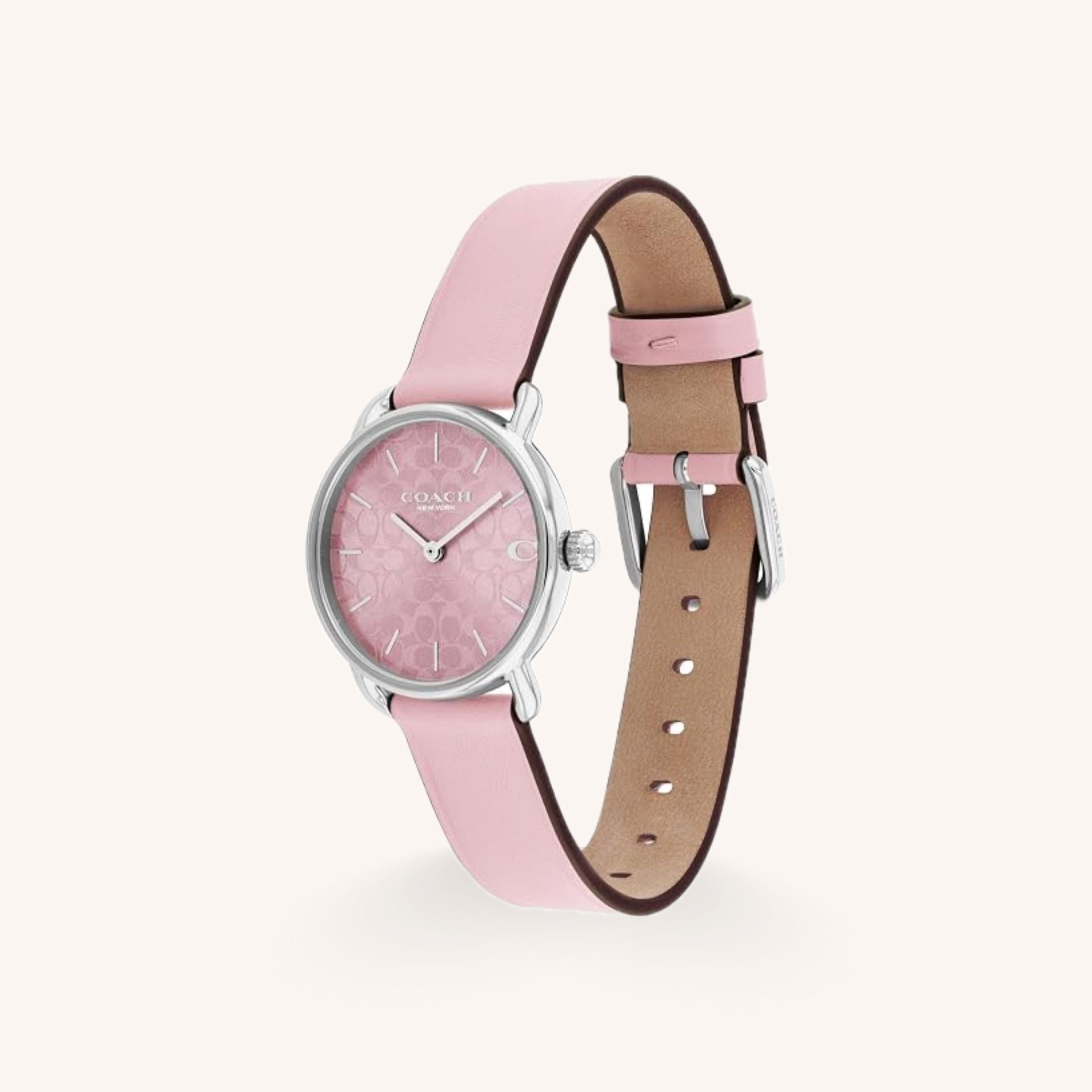 Coach Elliot 14504632 Blush Pink Signature Dial Round Leather Strap Watch, 28mm