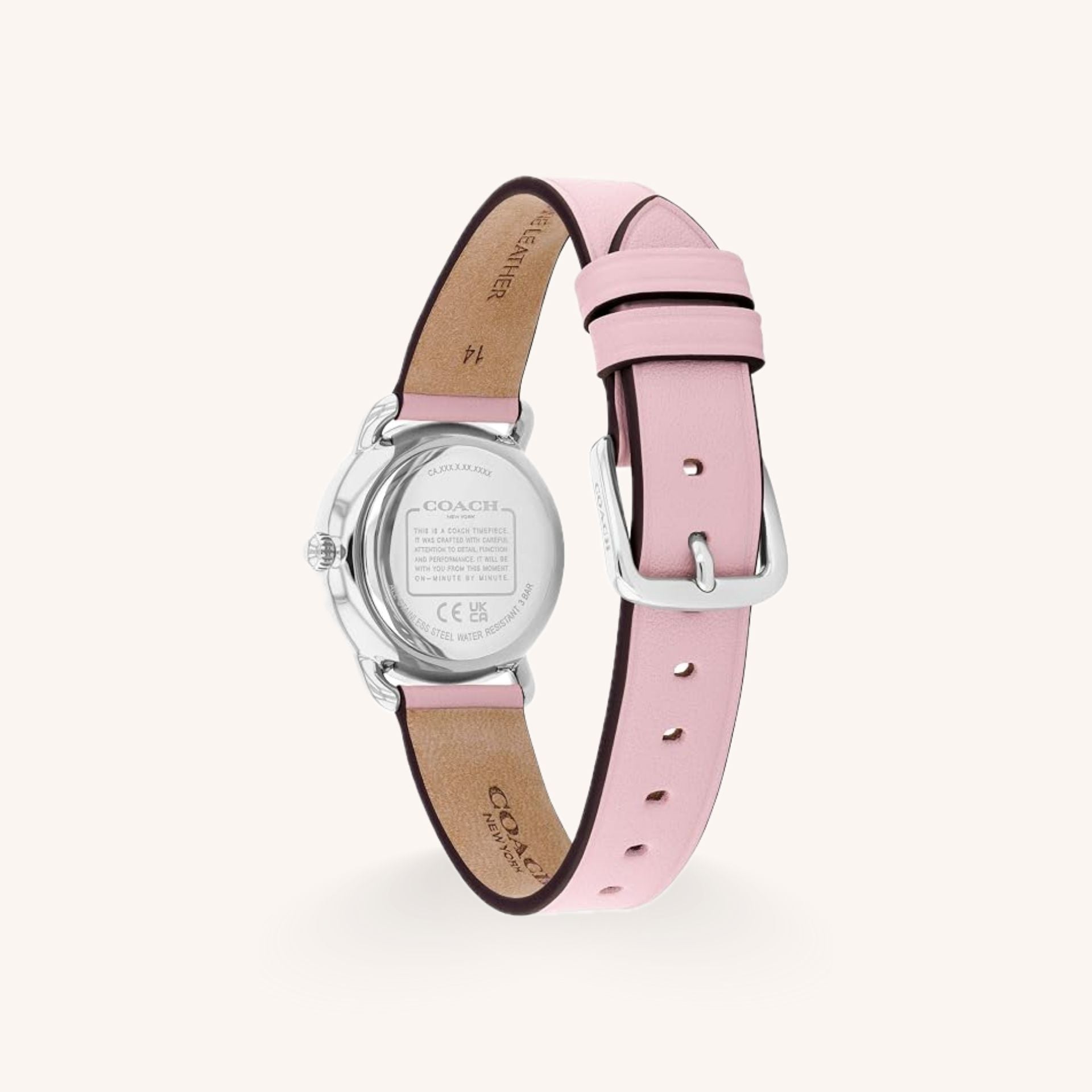 Coach Elliot 14504632 Blush Pink Signature Dial Round Leather Strap Watch, 28mm