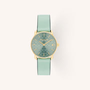 Coach Cary 14504633 Mint Dial Round Crystal Accent Gold-Tone Stainless Steel Bracelet Watch, 34mm