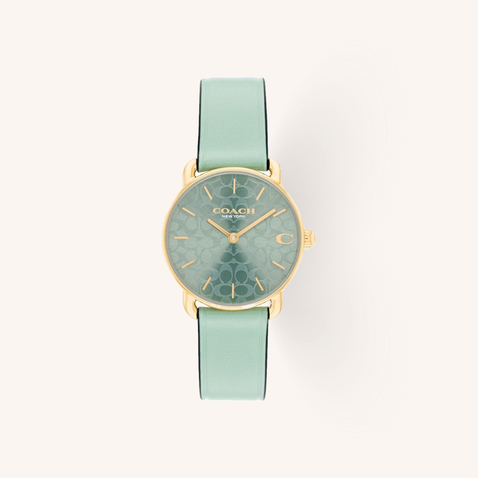 Coach Cary 14504633 Mint Dial Round Crystal Accent Gold-Tone Stainless Steel Bracelet Watch, 34mm