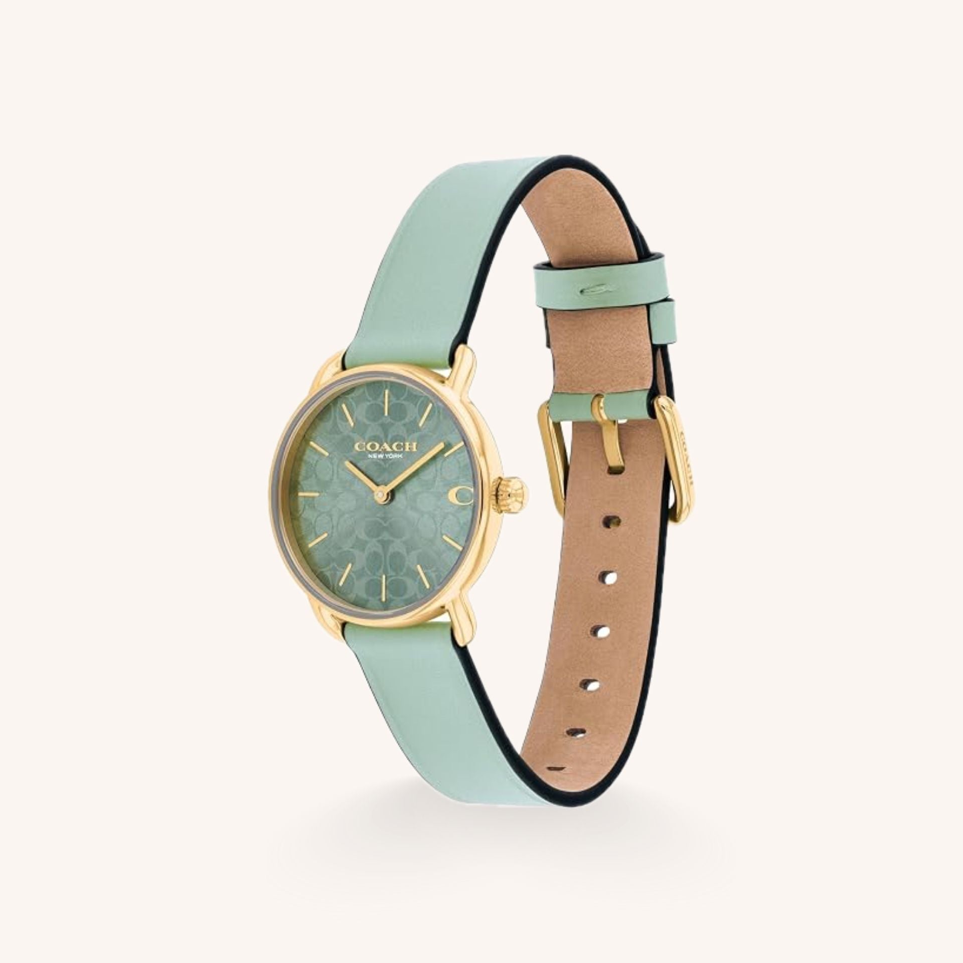 Coach Cary 14504633 Mint Dial Round Crystal Accent Gold-Tone Stainless Steel Bracelet Watch, 34mm