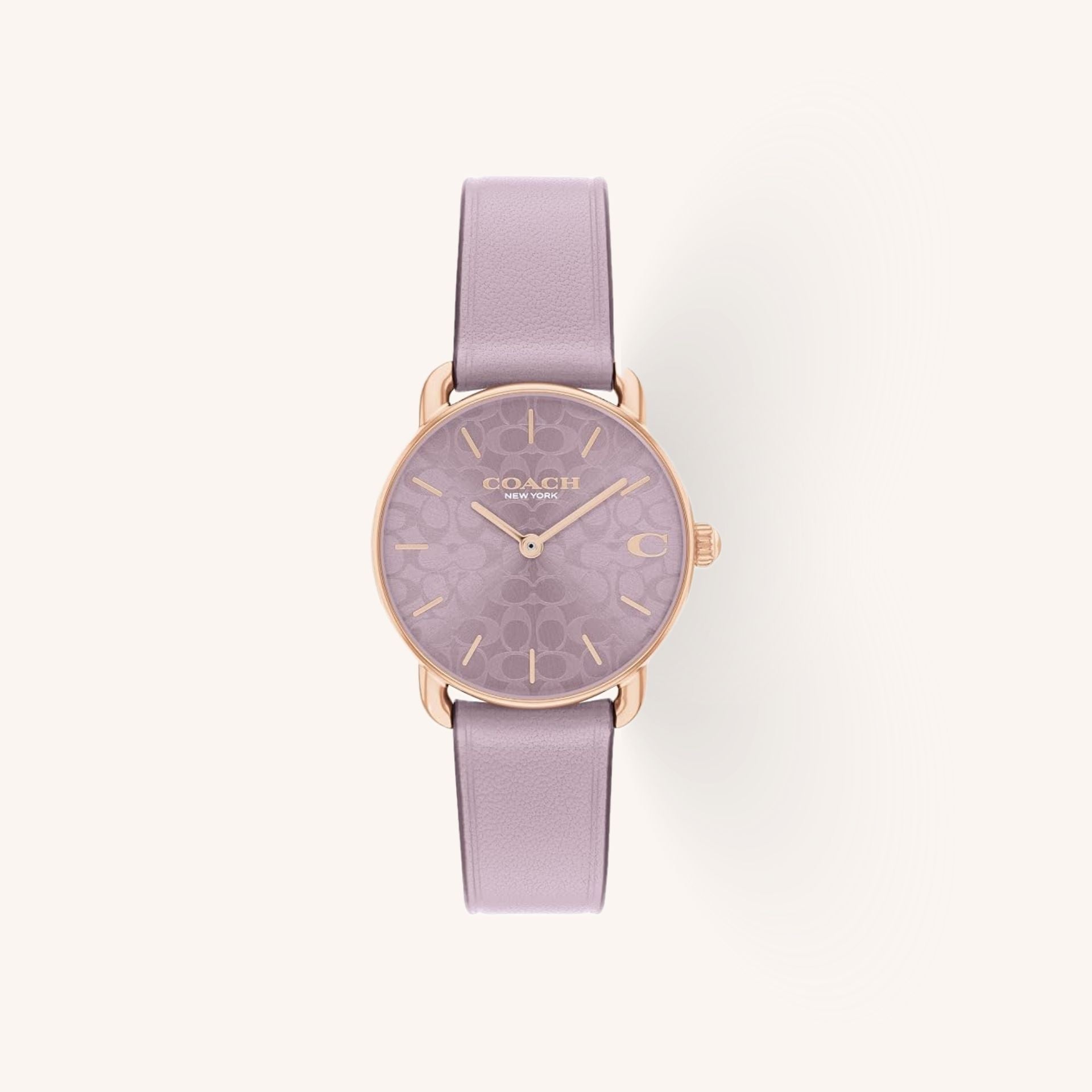 Coach Elliot 14504634 Blush Purple Signature Dial Round Leather Strap Watch, 28mm