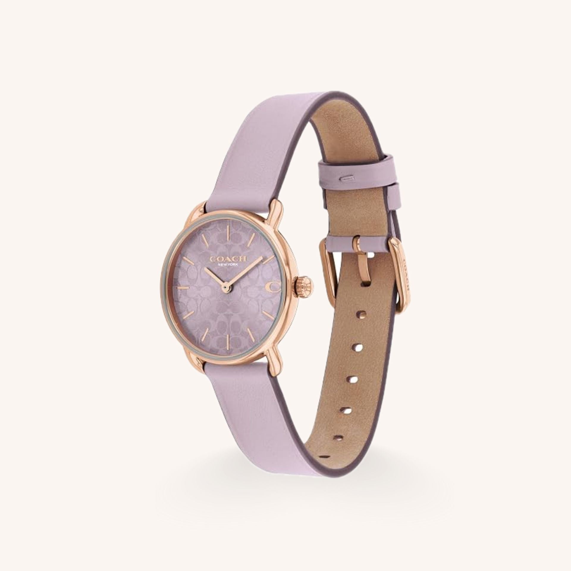 Coach Elliot 14504634 Blush Purple Signature Dial Round Leather Strap Watch, 28mm