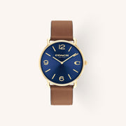 Coach Elliot 14602644 Navy Blue Dial Round Saddle Leather Strap Watch, 41mm