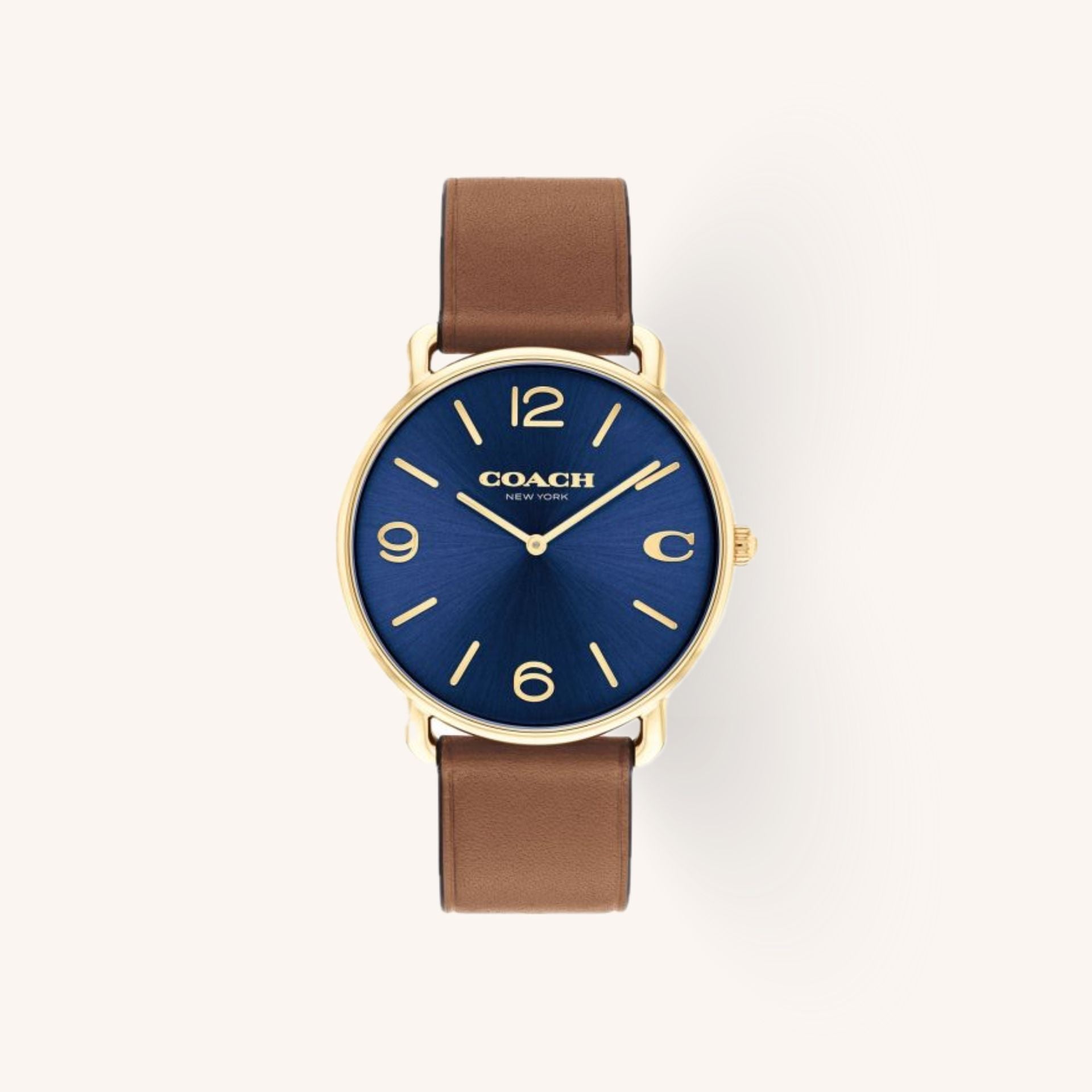 Coach Elliot 14602644 Navy Blue Dial Round Saddle Leather Strap Watch, 41mm