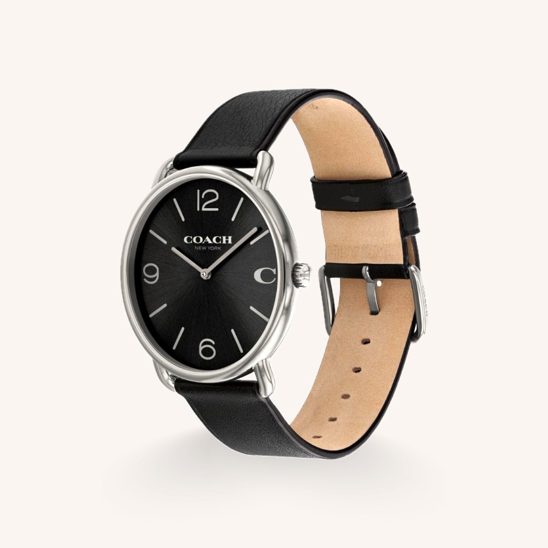 Coach Elliot 14602645 Silver Dial Round Brown Leather Strap Watch, 41mm