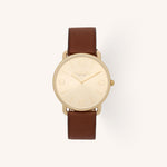 Coach Elliot 14602646 Gold-Tone Round Saddle Calfskin Leather Strap Watch, 41mm