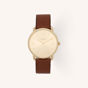 Coach Elliot 14602646 Gold-Tone Round Saddle Calfskin Leather Strap Watch, 41mm