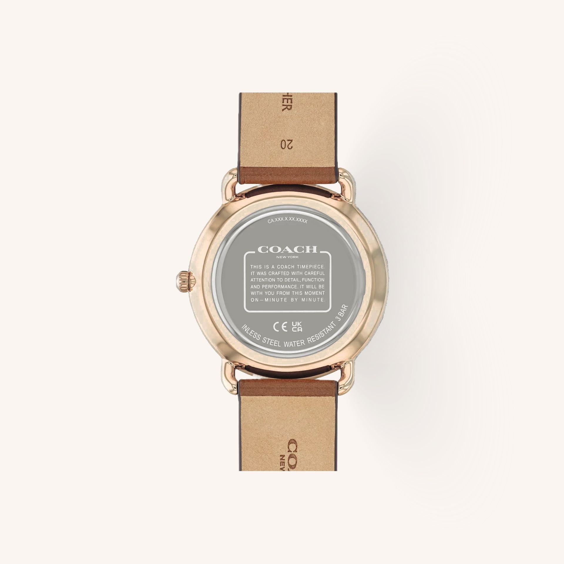 Coach Elliot 14602646 Gold-Tone Round Saddle Calfskin Leather Strap Watch, 41mm