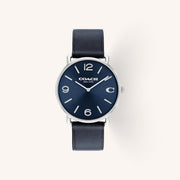Coach Elliot 14602649 Navy Blue Dial Round Saddle Leather Strap Watch, 41mm