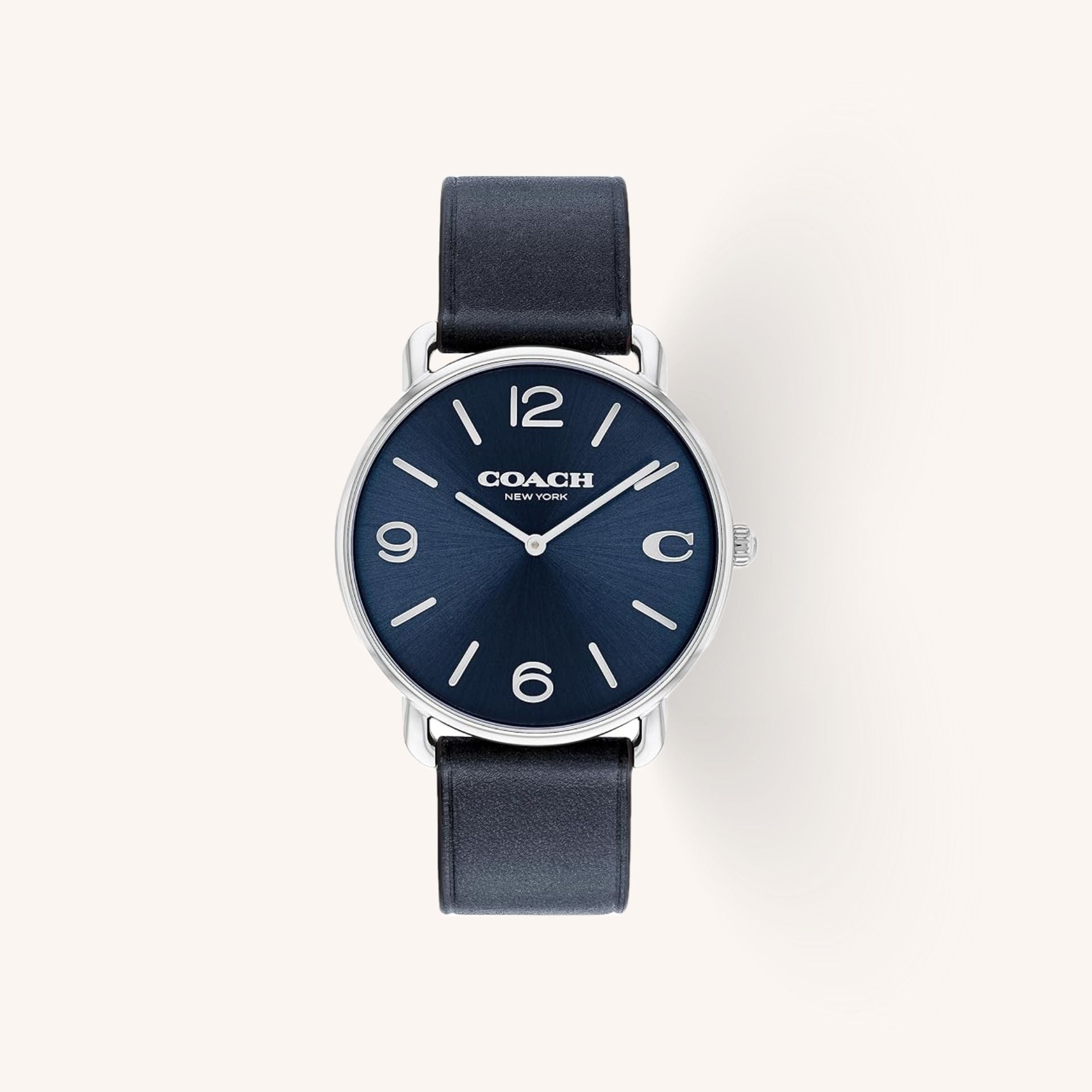 Coach Elliot 14602649 Navy Blue Dial Round Saddle Leather Strap Watch, 41mm